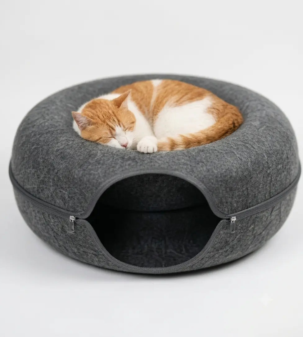 2-in-1 Peekaboo Cat Cave Tunnel Bed – Durable Felt Donut Bed for Indoor Cats My Store